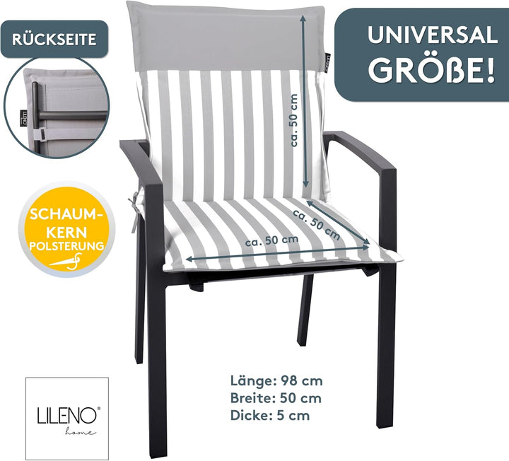 LILENO HOME Gartenstuhl Auflagen als [2er Set - Niedriglehner] in Streifen Hellgrau - Uni Hellgrau -