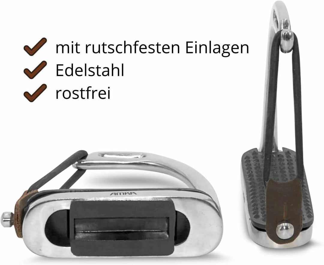 AMKA Sicherheitssteigbügel Edelstahl mit Gelenk Flexible Bügel 10 cm 12 cm 13 cm Trittfläche, 13