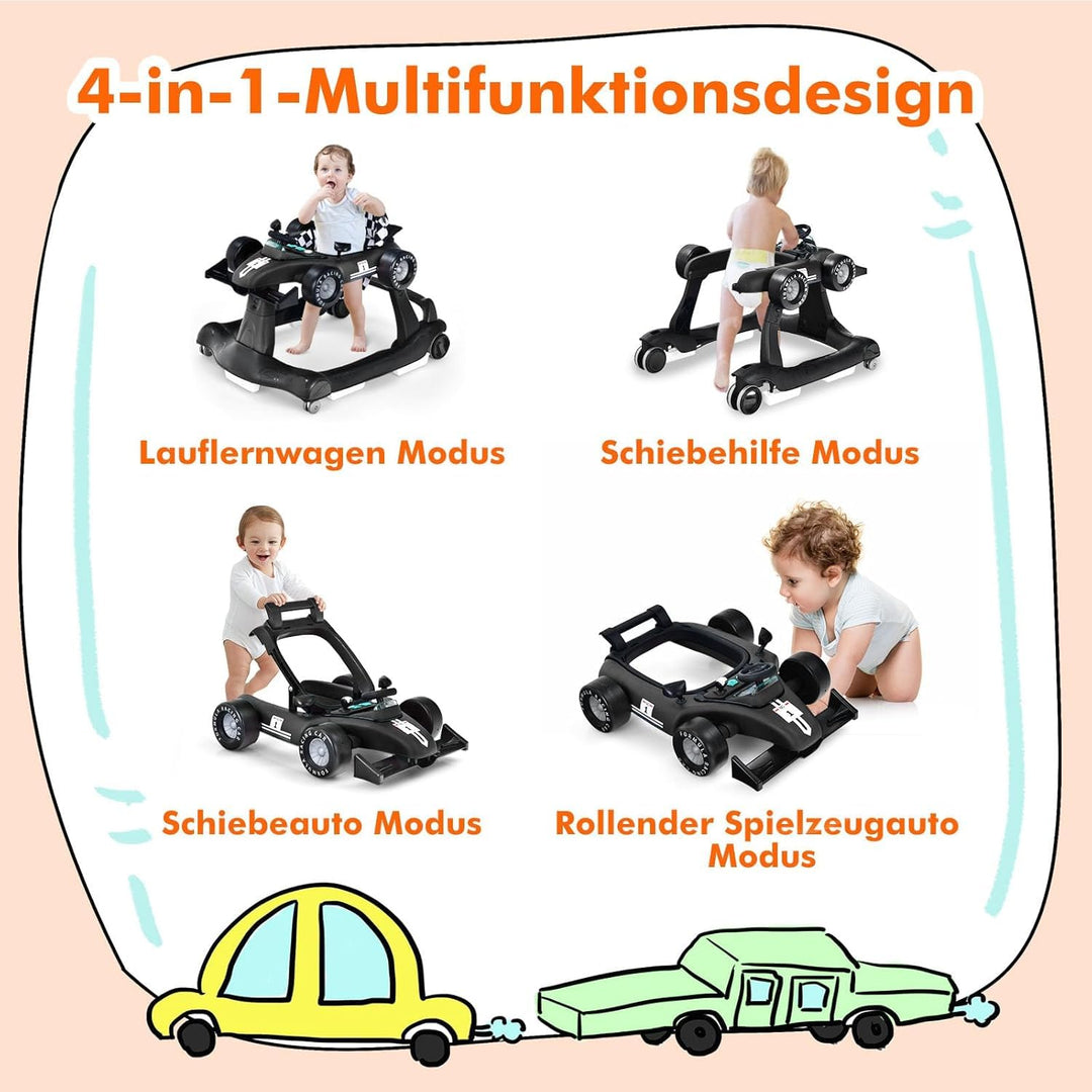 GOPLUS 4 in 1 Baby Lauflernhilfe, Lauflernwagen höhenverstellbar mit Licht &amp; Musik, Baby Walker Auto
