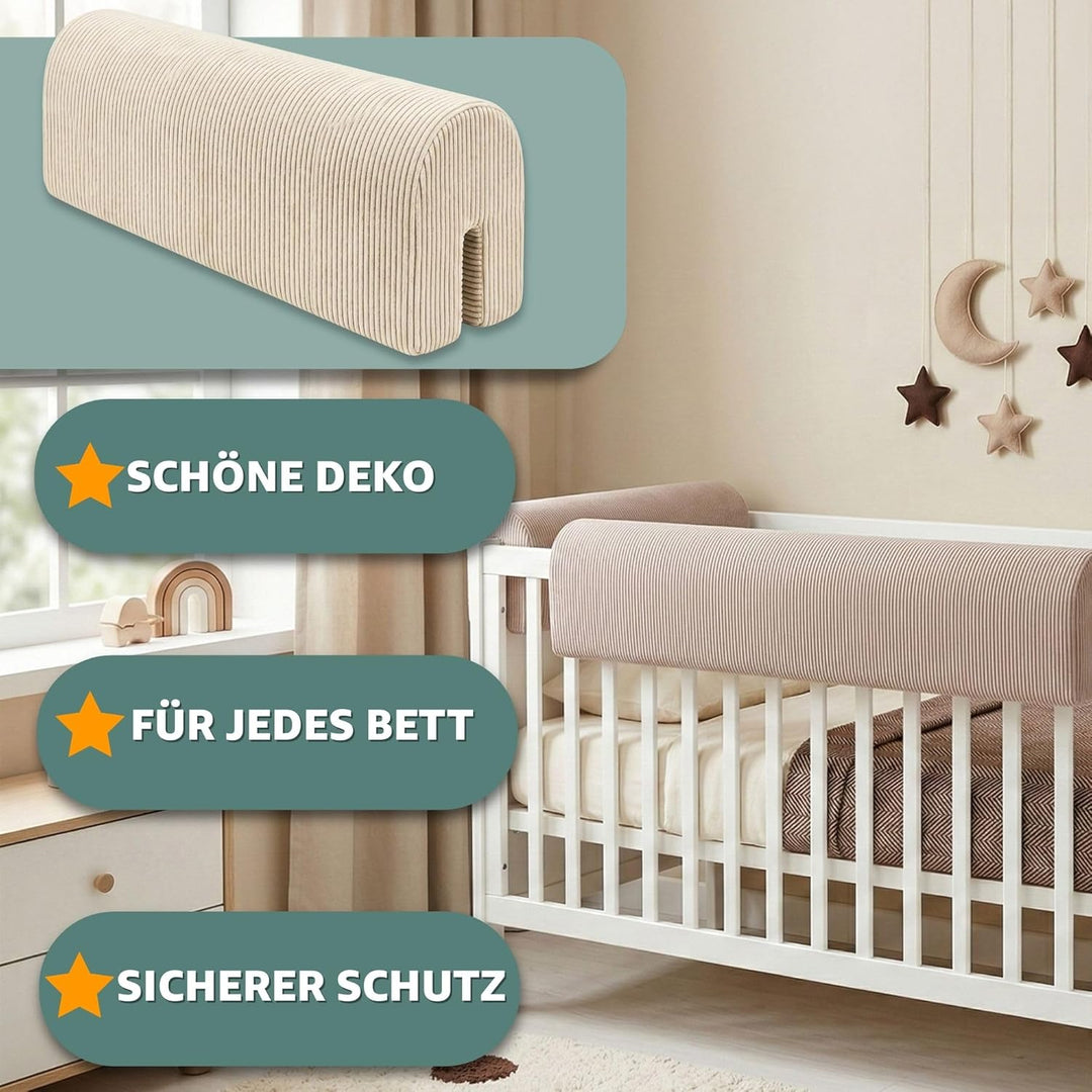 Bettkantenschutz für Kinderbetten Cordstoff 80 cm - Schutz für Bettrahmen Baby Bett rausfallschutz f