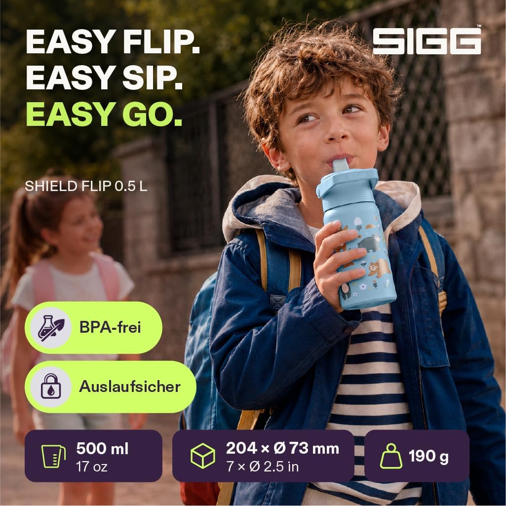 Sigg - Edelstahl Trinkflasche Kinder - Shield FLIP Wild Bear - Auslaufsicher - Federleicht - BPA-fre