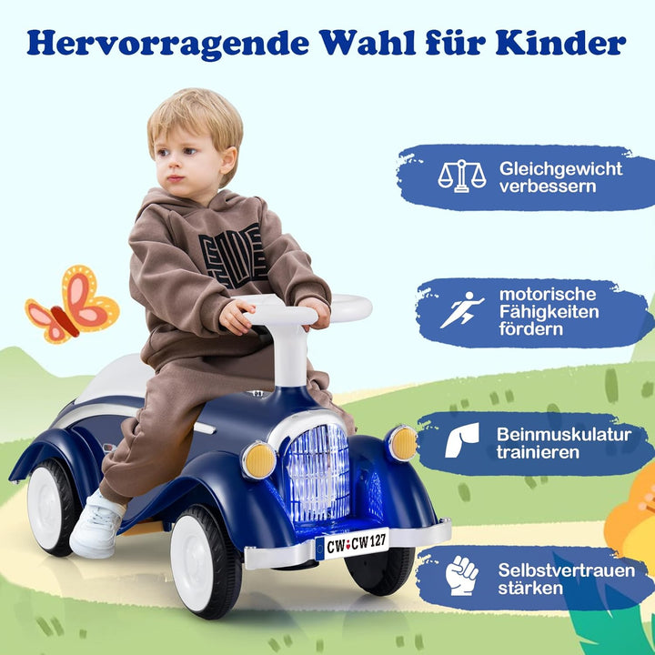 COSTWAY Rutschauto, klassisches Rutschfahrzeug mit Lenkrad & Hupe & LED-Scheinwerfer, Kinderfahrzeug