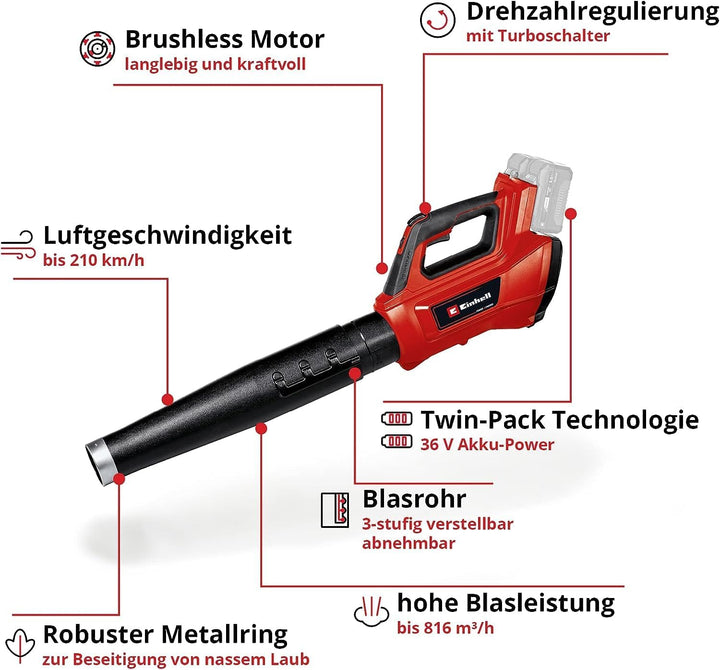 Einhell Akku-Laubbläser GE-LB 36/210 Li E-Solo Power X-Change (Lithium-Ionen, 816m³/h Blasleistung,