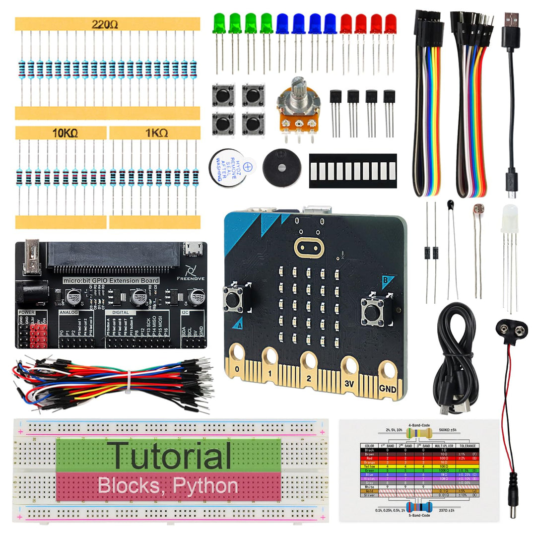 FREENOVE Basic Starter Kit for BBC Micro:bit (V2 Included), 179-Page Detailed Tutorial, 162 Items, 2