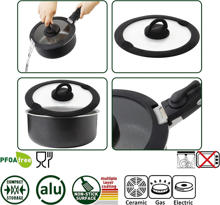 BRUNNER Camping Kochgeschirr-Set Alu (Töpfe und Pfannen) - ø 20, 22, 24, 26-cm Pirate Vakublock - 4
