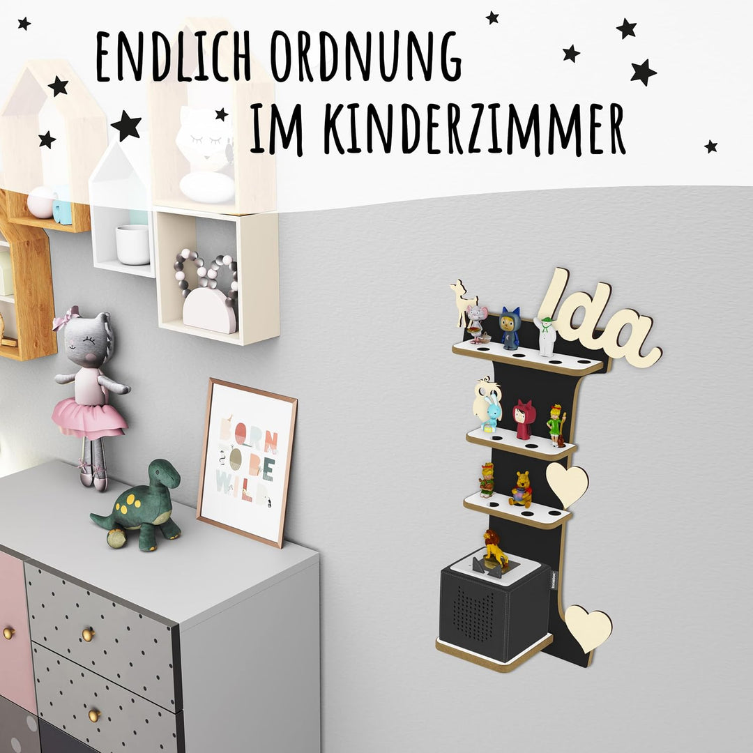 Tonie Regal für Toniebox, Toniebox Regal personalisiert mit Name und Holzsymbolen, Tonie Aufbewahrun