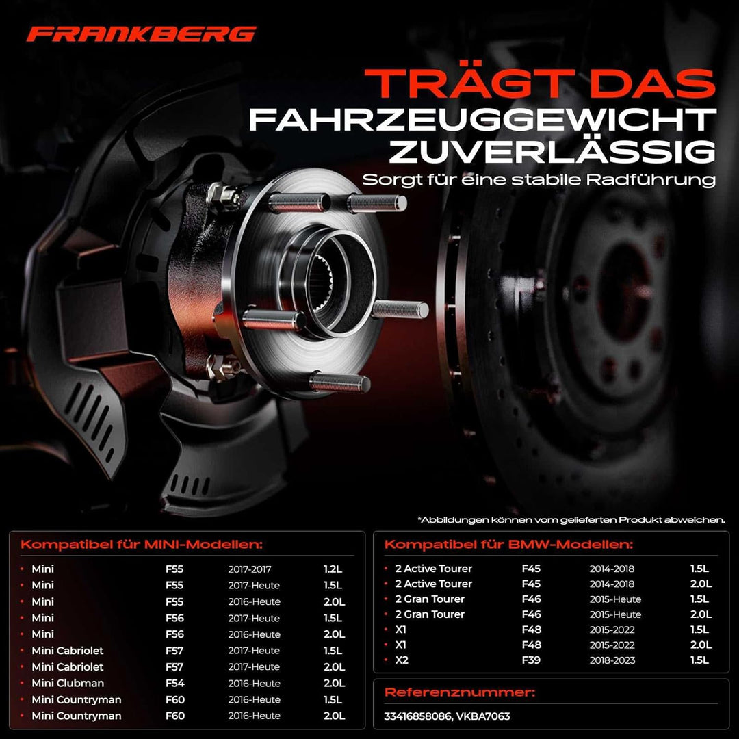 Frankberg 1x Radnabe Radlagersatz für M-i-n-i F54 F55 F56 F57 F60 Schrägheck Cabriolet Kombi 2016-20