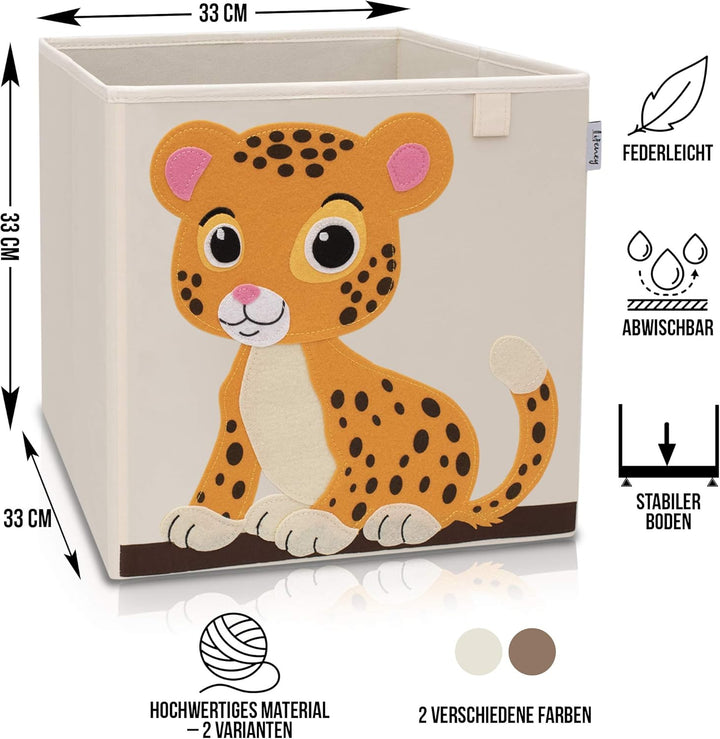 LIFENEY Aufbewahrungsbox Kinder mit Tiger Motiv I Spielzeugbox mit Tiermotiv passend für Würfelregal