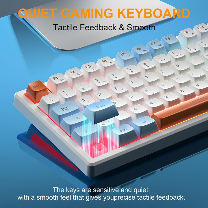 75% Tastatur und Maus Set Kabelloses, QWERTZ DE Layout Kompakte Gaming Tastatur mit Lautstärkeregler