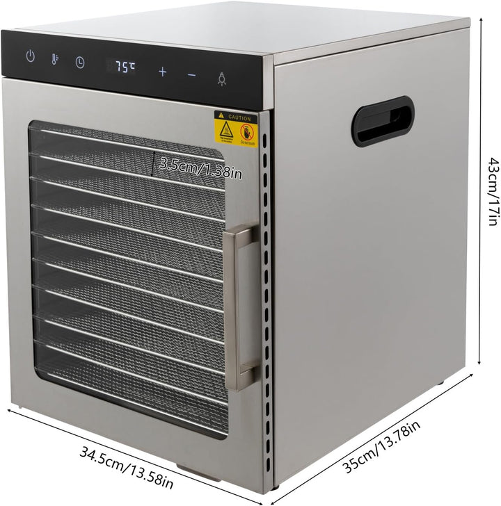 10 Schicht Dehydrator,800 W Dörrautomat Edelstahl,Edelstahl Tablett 10 Stk,Dörrgerät, Trocknen Dehyd
