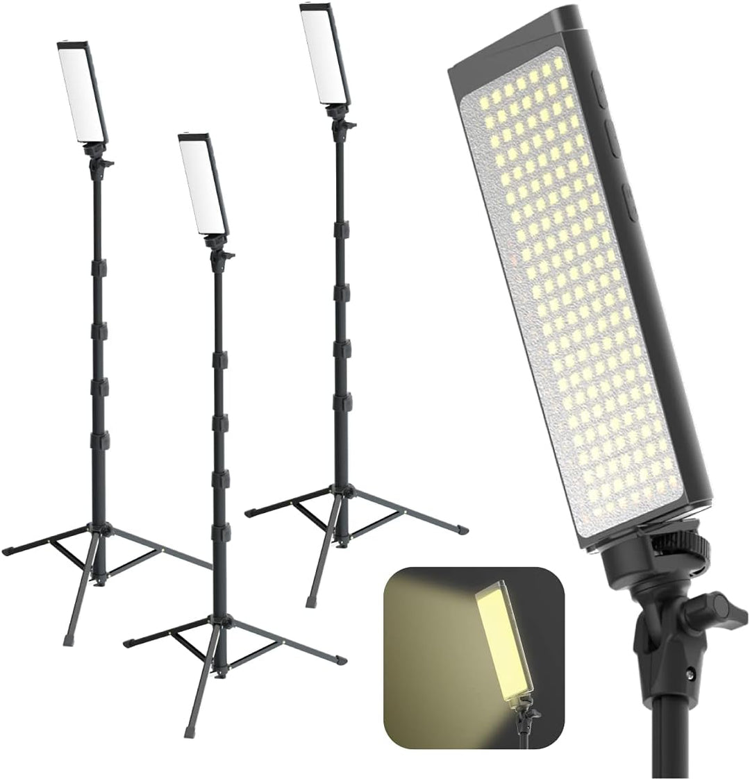 DigiPower Pro 3 professionelles Belichtungsset, 3er-Pack, dimmbares 5600K 180-LED-Videolicht mit ver