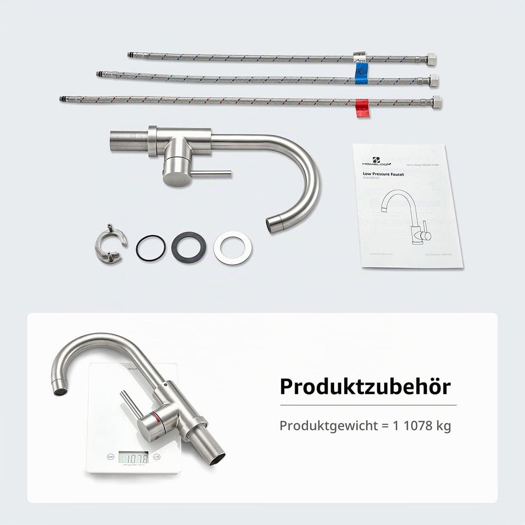 HOMELODY Niederdruck Wasserhahn Bad/Küche 360° Drehbar Badarmatur Küchenwasserhahn Einhebelmischer W