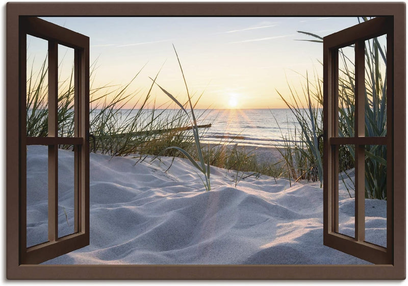 ARTland Leinwandbilder Wandbild Bild Leinwand 100x70 cm Fensterblick Strand Meer Sand Ostsee Dünen S