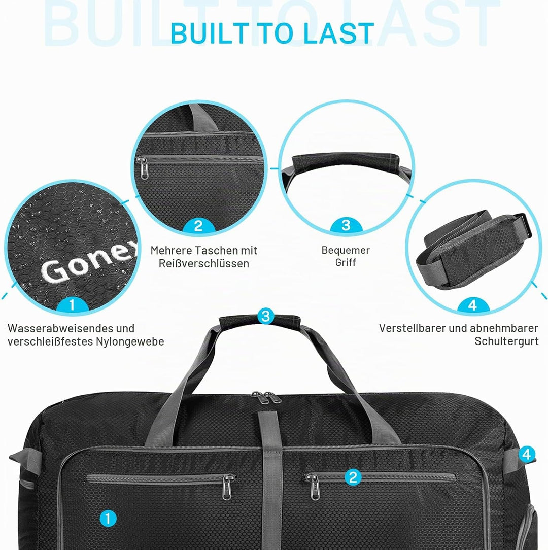 Gonex Leichter Faltbare Reise-Gepäck 100L, Farbe: Grau, Duffel Taschen Uebernachtung Taschen/Sportta