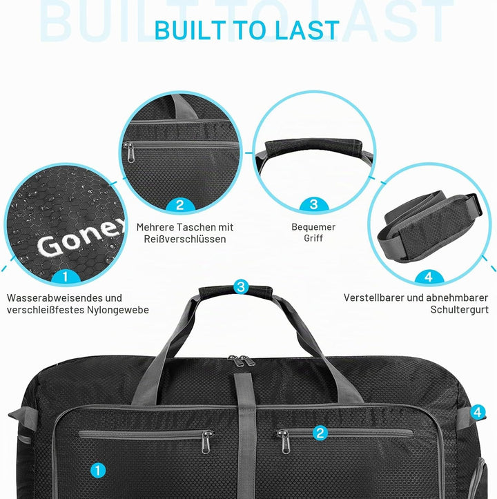 Gonex Leichter Faltbare Reise-Gepäck 100L, Farbe: Grau, Duffel Taschen Uebernachtung Taschen/Sportta