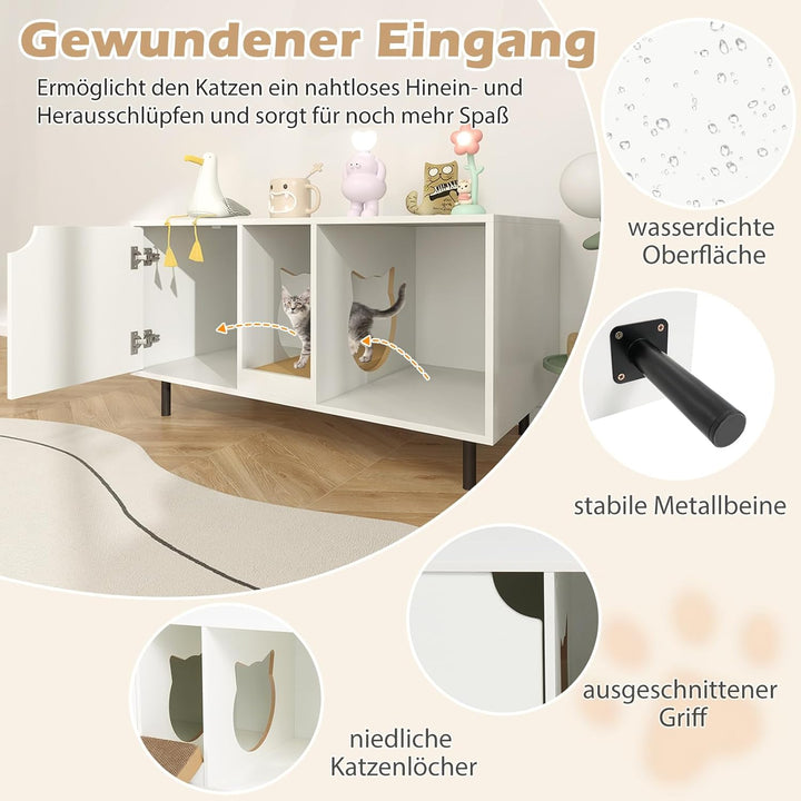 COSTWAY Katzenschrank für Katzentoilette, Katzenklo Schrank mit Kratzbrett & Eingang in Katzenform &
