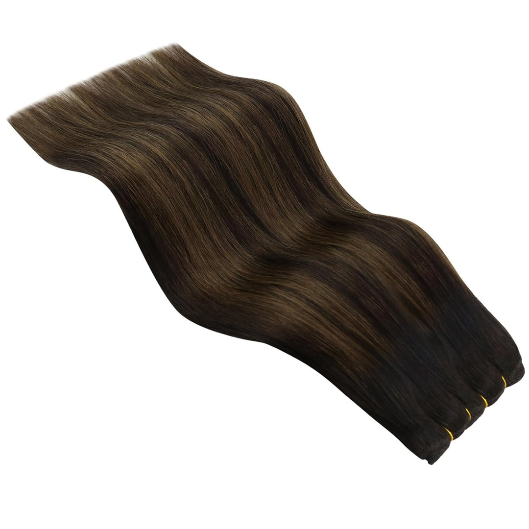 YoungSee Tressen Extensions Echthaar Ombre Echthaar Tressen zum Einnahen Braun Balayage Weft Extensi