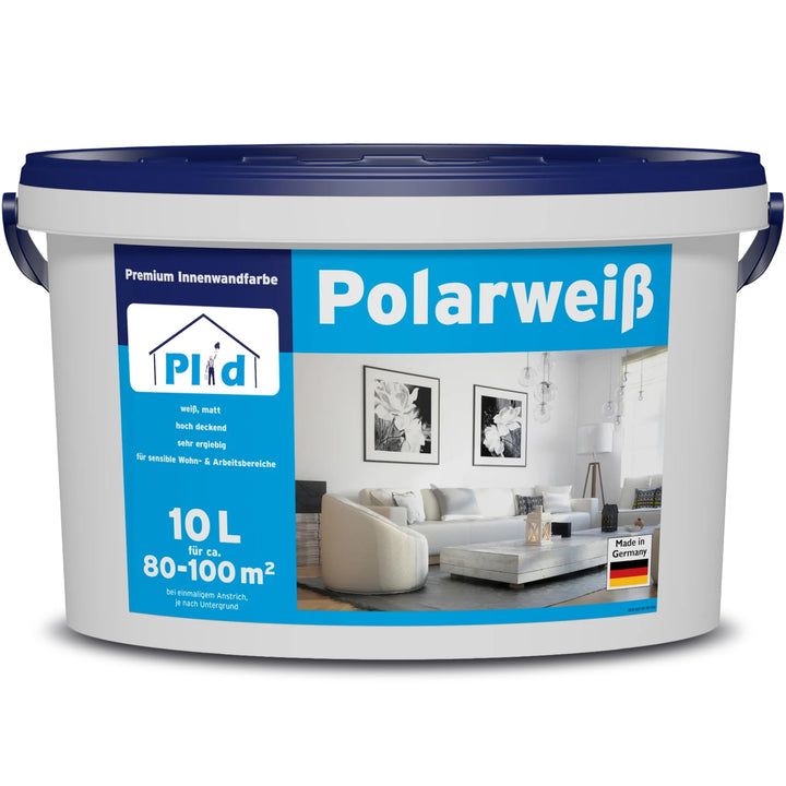 plid® Polarweiss Wandfarbe Weiss matt 10L [HOHE REICHWEITE] - Weisse Wandfarbe Polarweiss geruchsarm