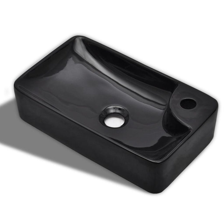 Festnight Keramik Waschbecken Handwaschbecken Waschschale mit Hahnloch 440 x 250 x 100 mm Schwarz