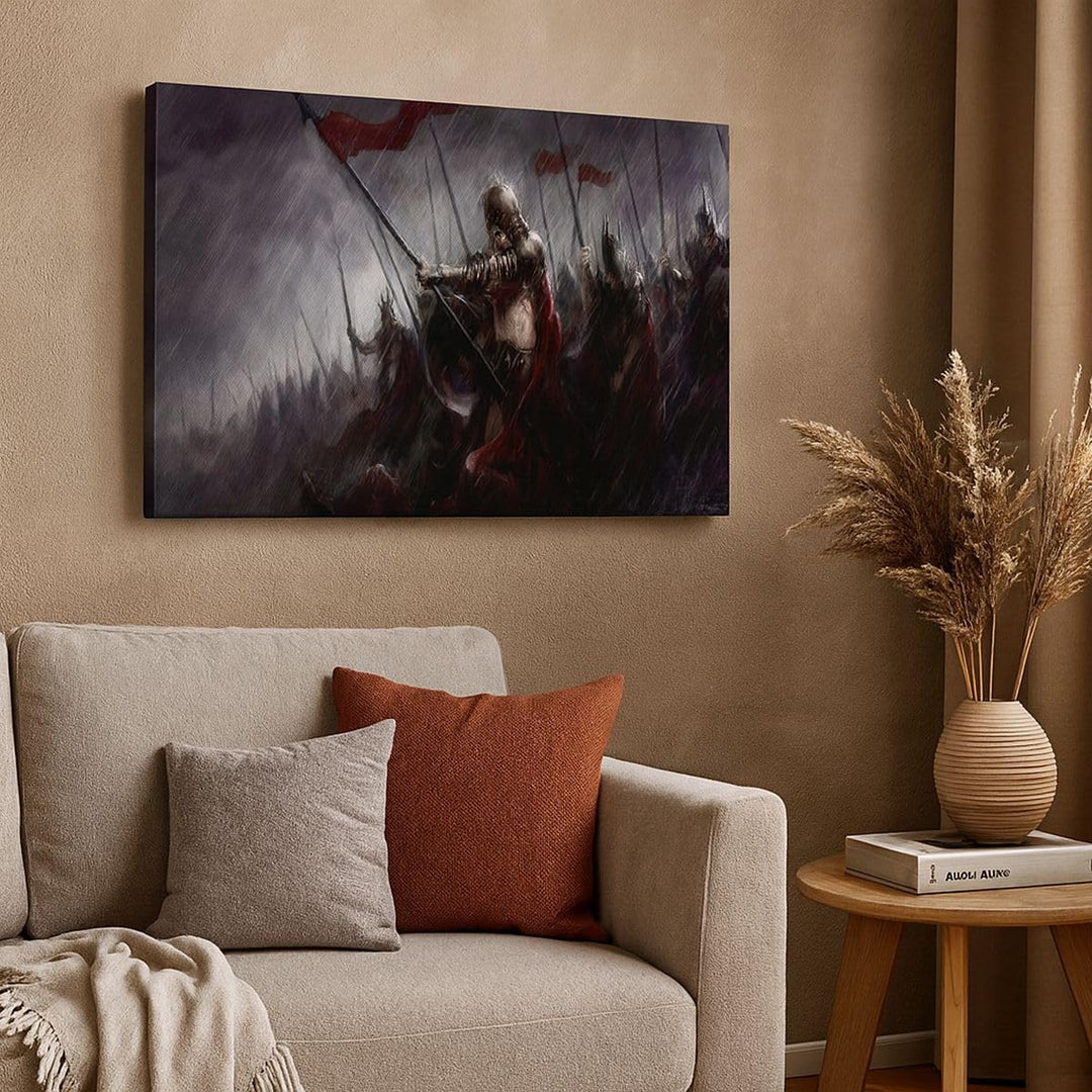 Bilder auf Leinwand 100x70cm Leinwandbild mit Rahmen ritter kampf feld Gross Wanddeko Bild Schlafzim