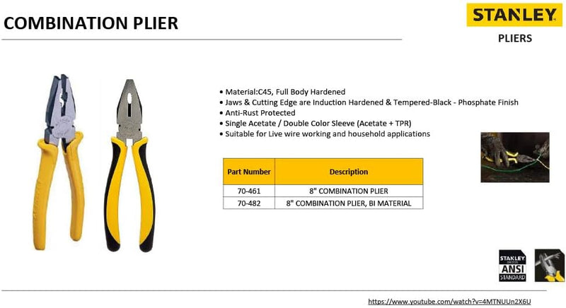 Stanley Kombizange mit 8 Zoll einfarbiger Hülse Gelb und Schwarz