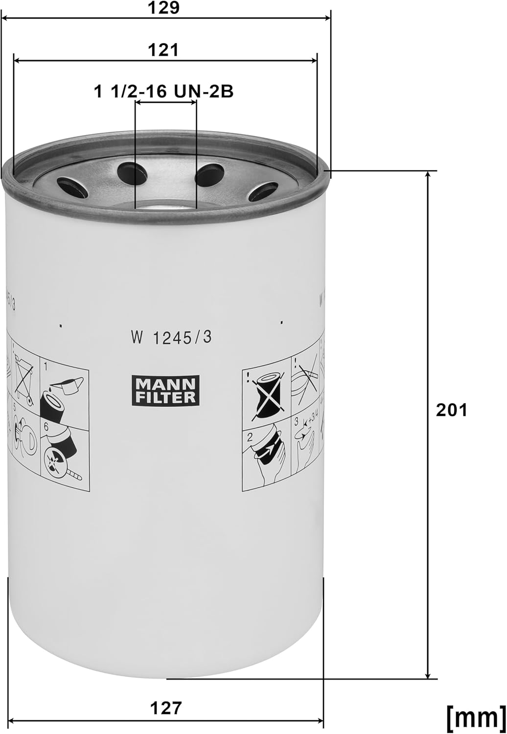 MANN-FILTER W 1245/3 x Ölfilter – Hydraulikfilter mit Dichtung / Dichtungssatz – Für PKW und Nutzfah