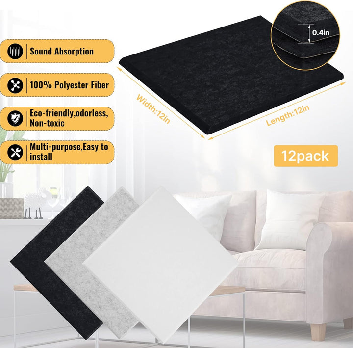 12 Stück Akustik Panel,Akustikplatten Selbstkleben,Schallschutzplatten Akustikpaneele Wand für Tonst
