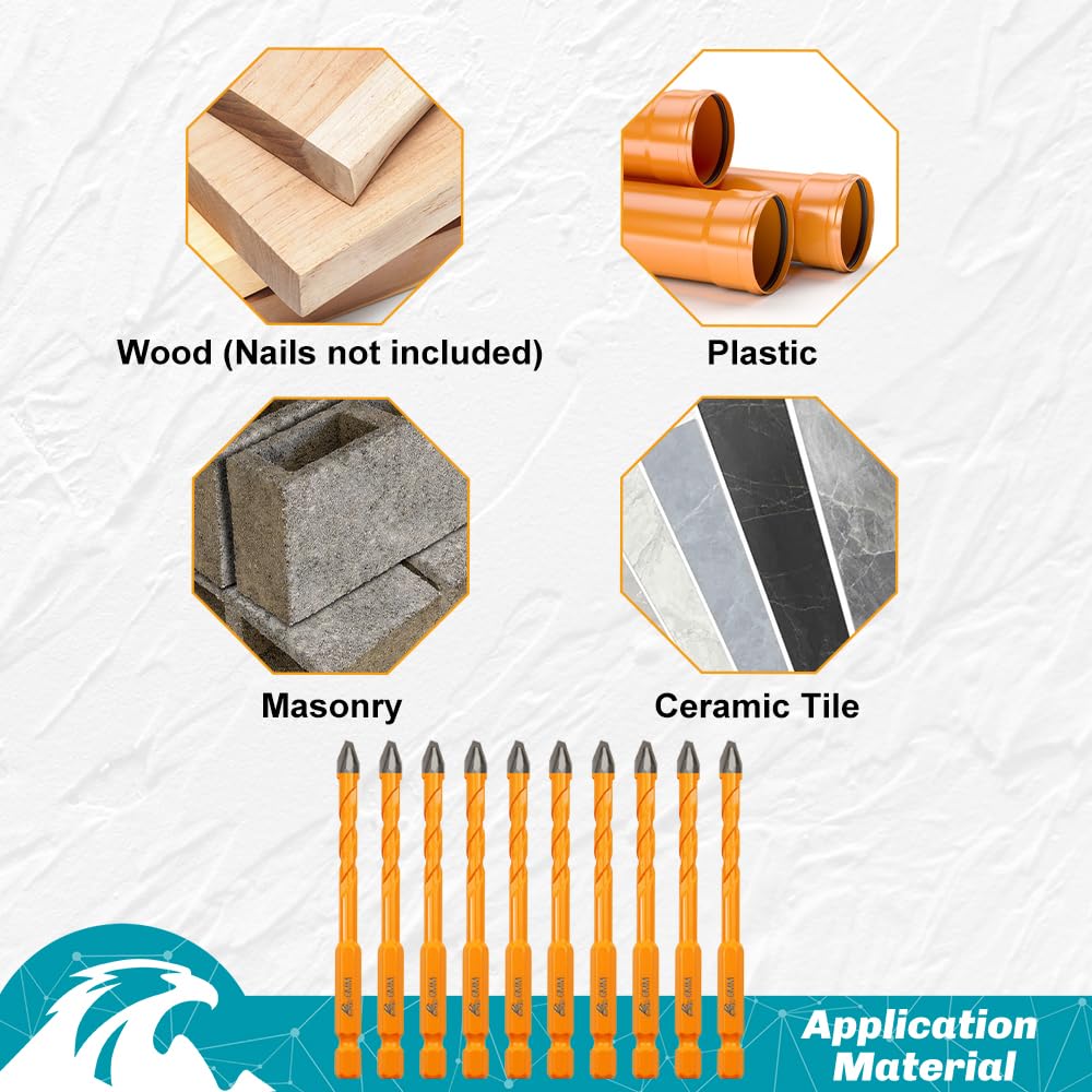Hartmetall-Mauerbohrer 10er-Set - Präzisionsbohrer 10x6mm für Beton, Fliesen, Marmor, Holz, Kunststo