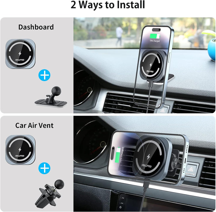 OHLPRO für MagSafe Autohalterung mit Ladefunktion, 360° Drehung iPhone 15 Pro Max Autohalterung, Kom