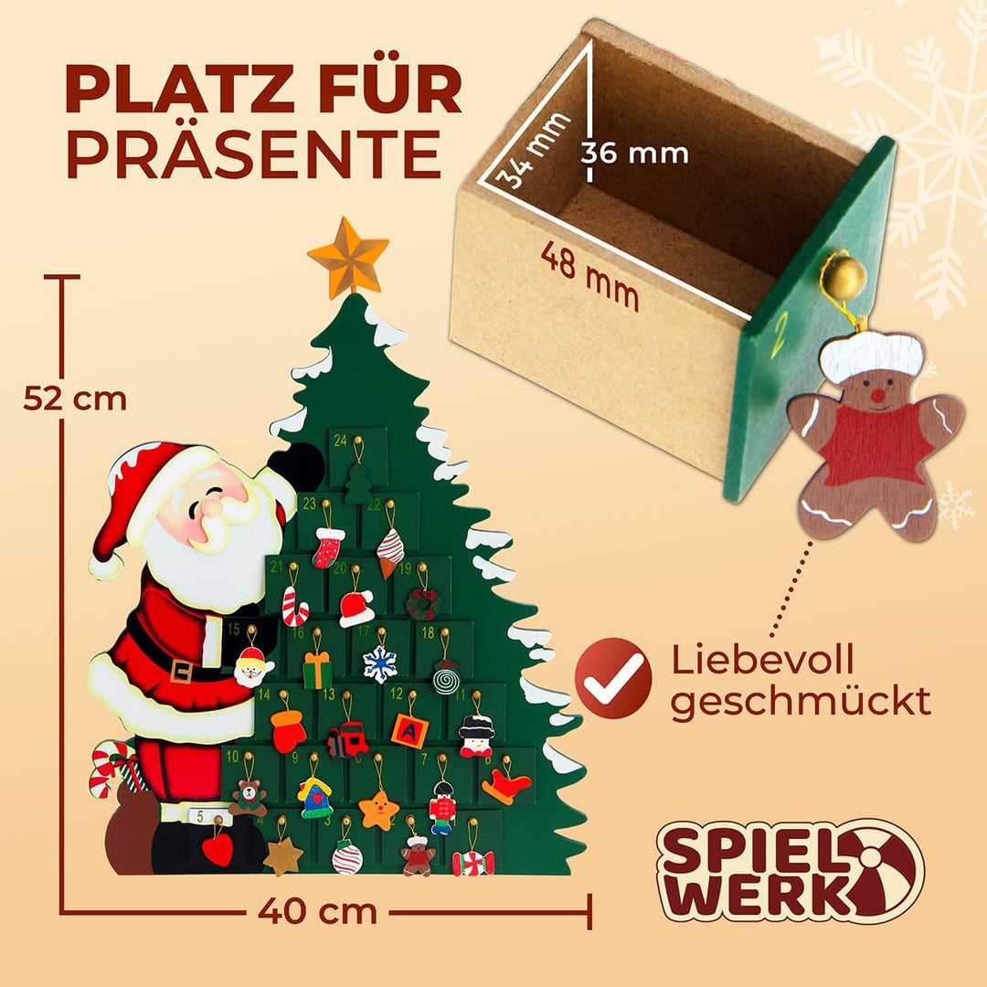 SPIELWERK® Adventskalender Weihnachtsmann zum Befüllen 24 Türchen wiederverwendbar Bunt Bemalt Weihn