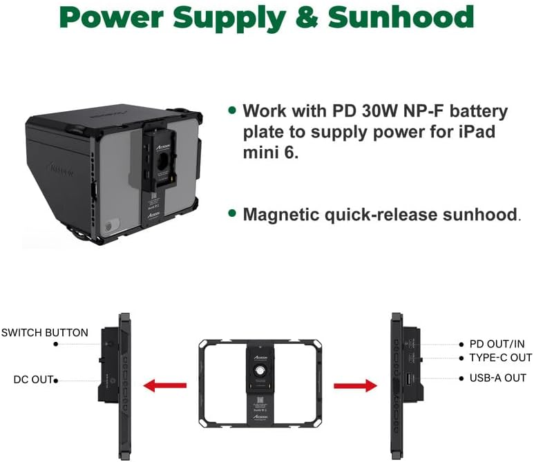 Accsoon CEPC-05 PowerCage Kit für iPad mini 6. On-Kamera-Überwachung, Kaltschuh-Montagepunkte, Mikro
