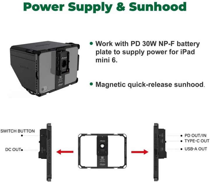 Accsoon CEPC-05 PowerCage Kit für iPad mini 6. On-Kamera-Überwachung, Kaltschuh-Montagepunkte, Mikro