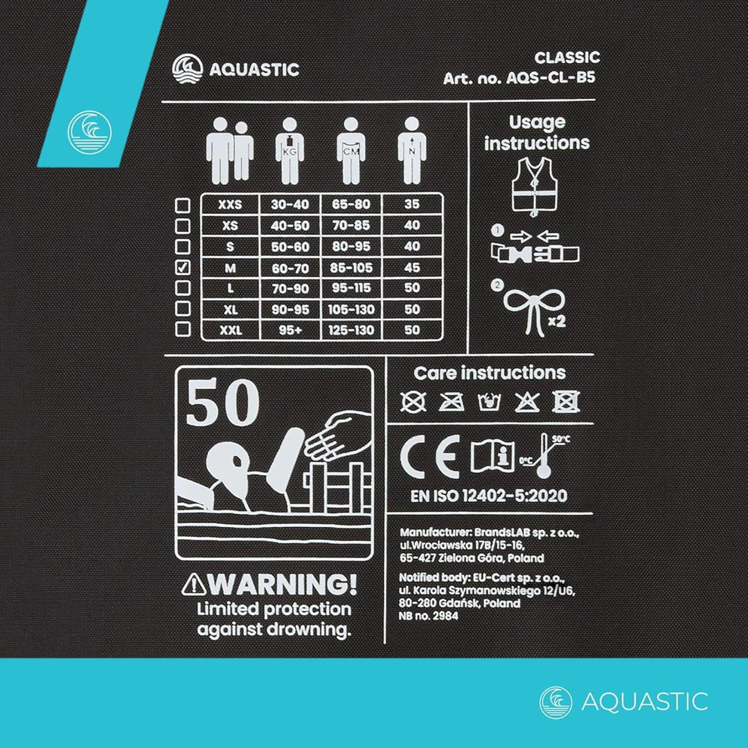 AQUASTIC Classic 50N Sicherungsweste - aus Polyamid, Polyethylenschaum, 50N Auftrieb, Verstellbarer