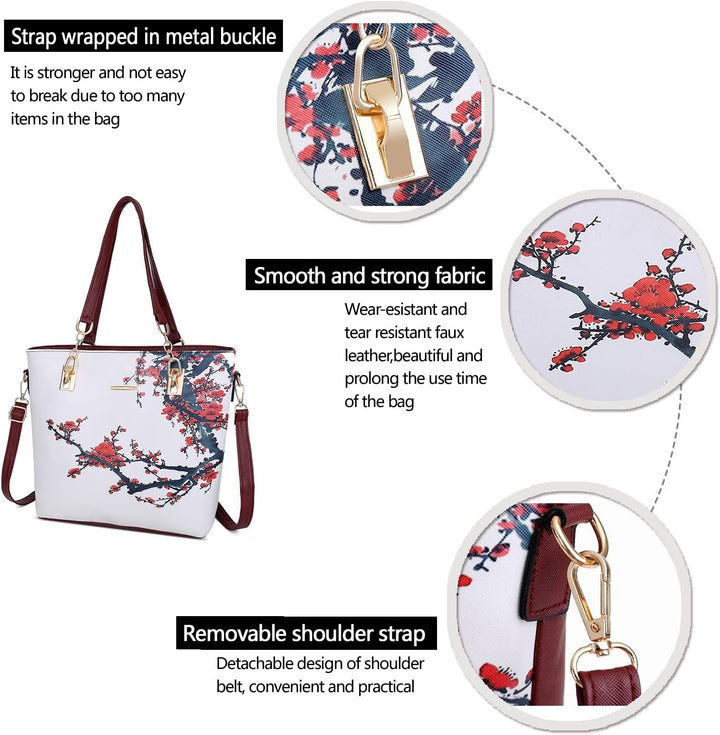 2E-youth Damen Set Tote Handtasche Umhängetasche Geldbörse 1e Weiss & Rot, 1e Weiss & Rot