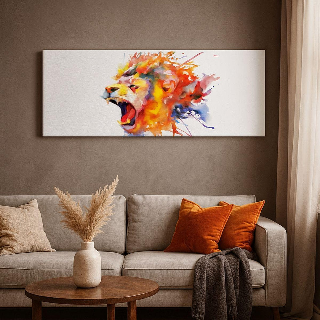 Wandbilder Dekoration Wohnzimmer Löwe modern Malerei Tier Panorama Bilder auf Leinwand 120x50cm Lein