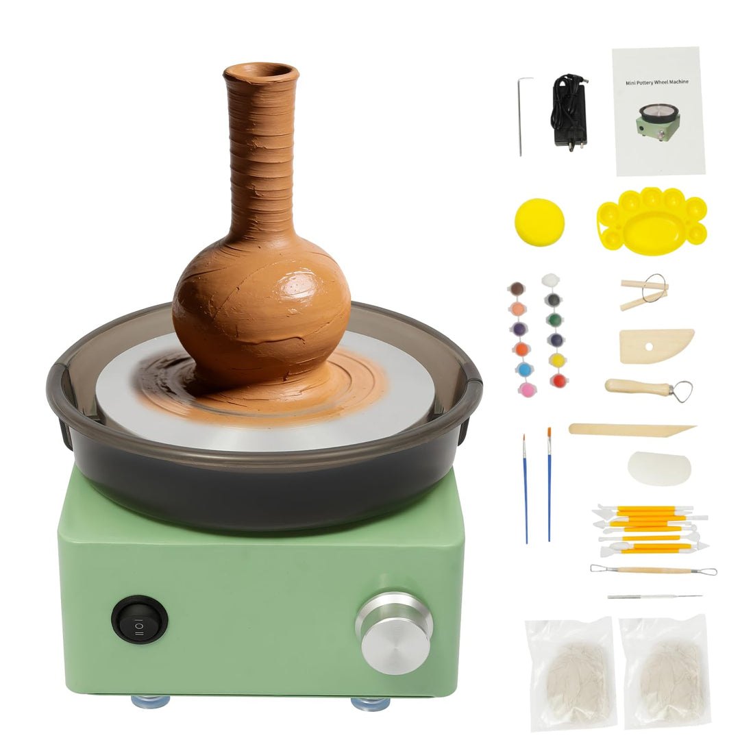 Töpferscheiben-Set 15cm Mini Elektrische Töpferscheibe Drehscheibe mit Zwei-Wege-Rotation, Tonrad mi