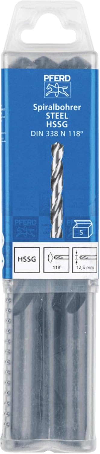 PFERD Spiralbohrer STEEL, 5 Stück | Ø 12,5 mm, HSS-G N, DIN 338, 118° | 25203546 - universell einset