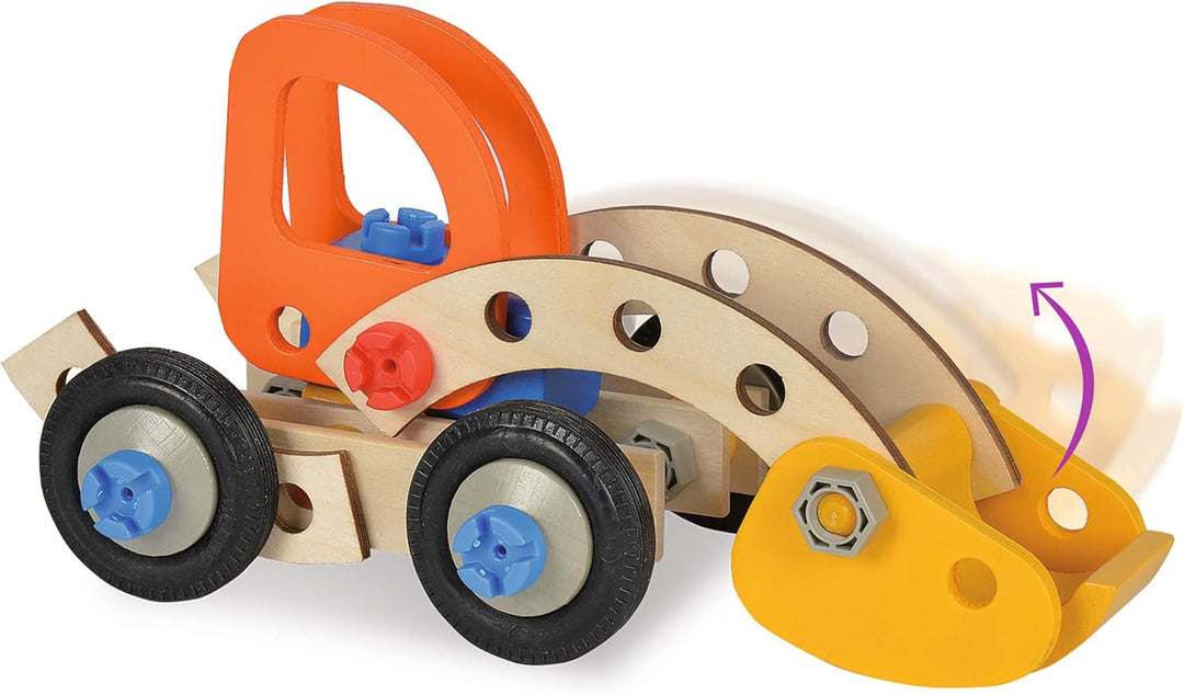 Eichhorn 100039087 - Bagger 90-teilig Holz-Konstruktions-Set, 3 Verschiedene Modelvarianten baubar,