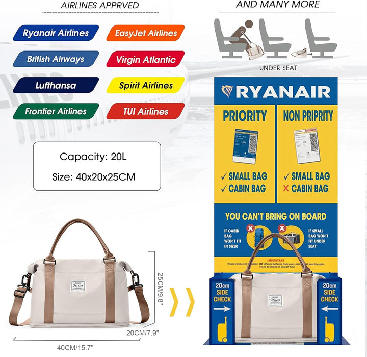 Reisetasche Damen 40x20x25 Ryanair Handgepäck Tasche Sporttasche Weekender Bag Schwimmtasche Wasserd