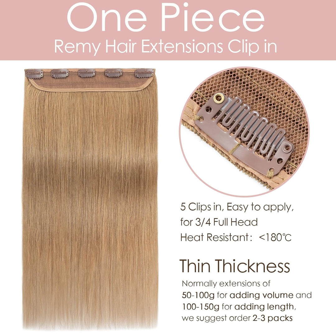 Silk-co Haarteile Echthaar Clip in Extensions Echthaar 1Pc 5Clips Haarverlängerung Weich Natürlich H