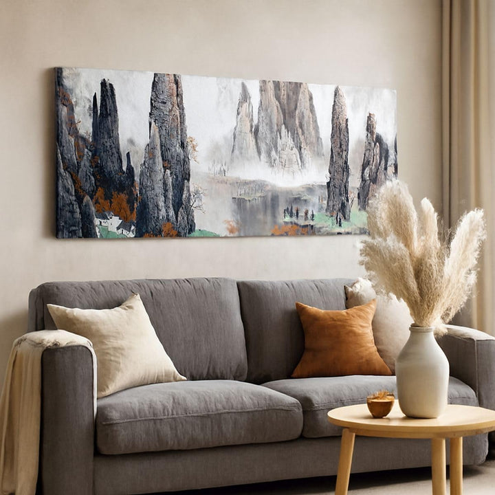 Panorama Bilder auf Leinwand 100x40cm Leinwandbild Berge Märchen Nebel Gross Wanddeko Bild Schlafzim