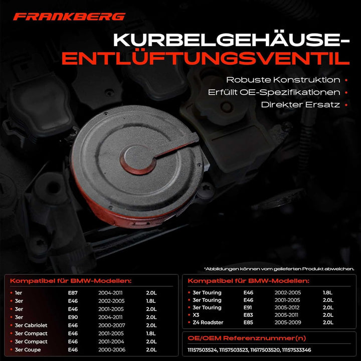 Frankberg Reparatursatz Ventil Kurbelgehäuse Entlüftung Kompatibel mit 3er E46 316i 318i 1.8L-2.0L 2