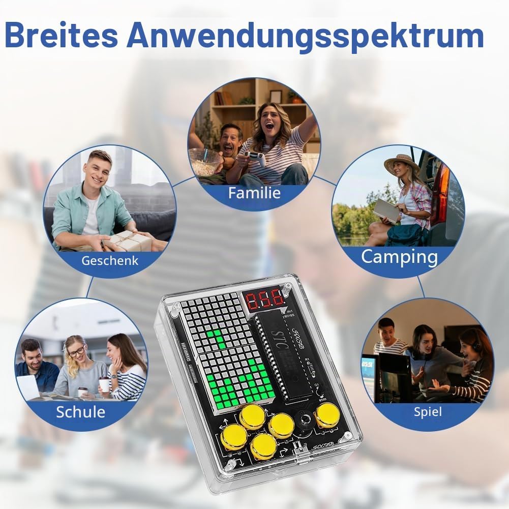 DIY Spielekonsole Löt Bausatz, 7 in 1 Elektronik Baukasten Handheld Game Console Kit mit Acrylgehäus