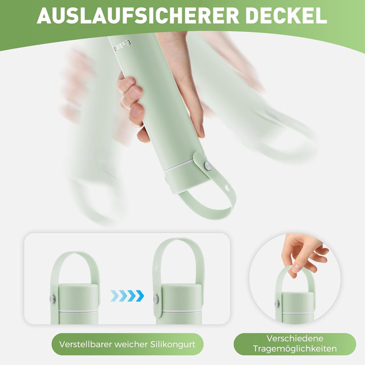Exllena Trinkflasche Klein 300ml mit Verstellbarer Silikon-Griff – Mini Thermosflasche mit Edelstahl