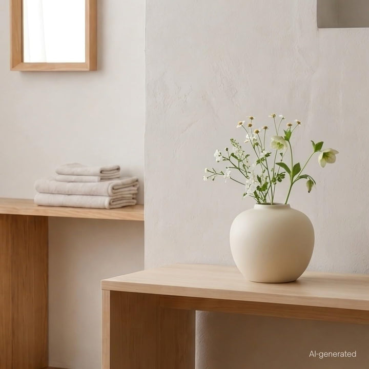 Vollmond-Vase, formt Blumenkunst und zeigt Hydrokulturpflanzen, 16,5 x 18,3 cm, matte Creme