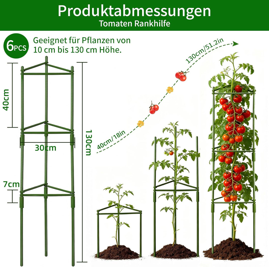 Tomaten Rankhilfe 6er-Set: 130 cm Metall Rankgitter Tomaten – Einstellbare DIY Pflanzenstütze für To