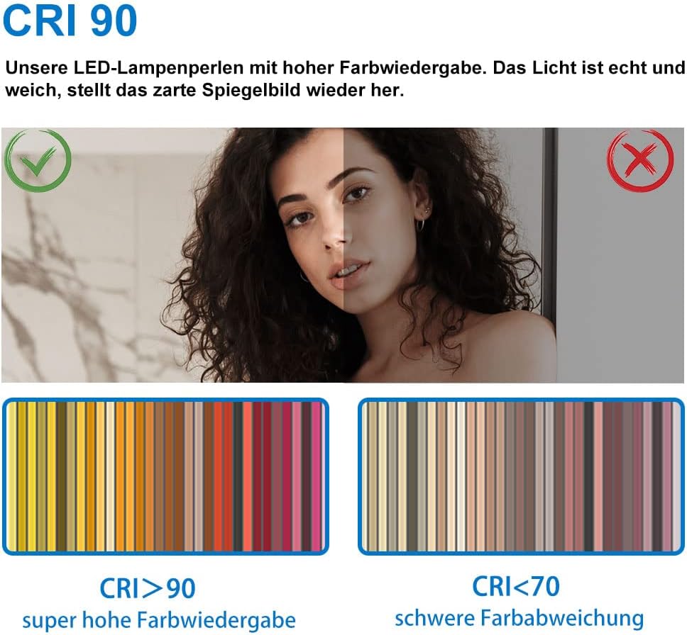 LED Badspiegel rund 60 cm Touch-Schalter Wandspiegel mit Beleuchtung Lichtspiegel Alpha Serie