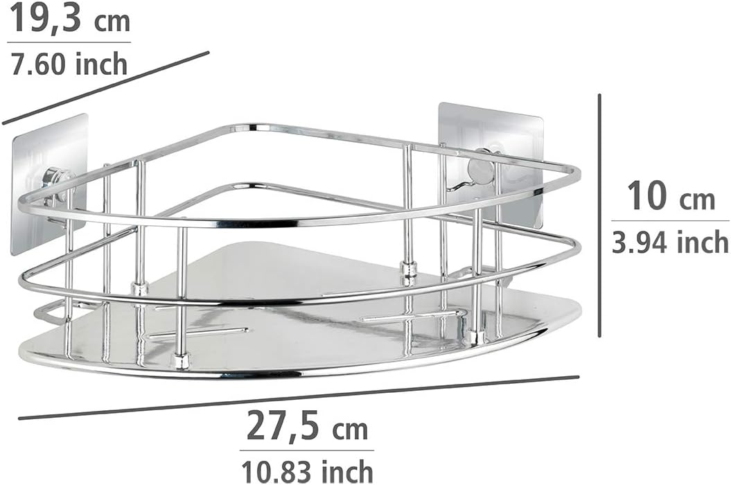 WENKO Turbo-Loc® Edelstahl Eckablage Quadro - Befestigen ohne bohren, Edelstahl rostfrei, 27.5 x 10