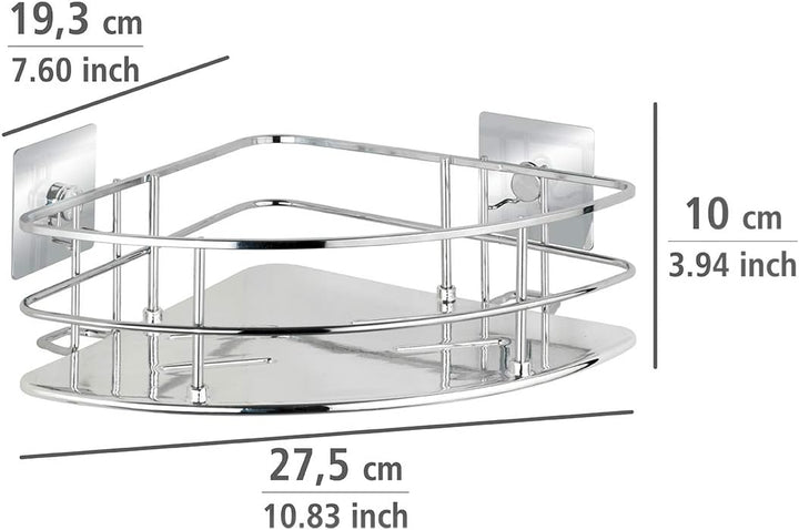 WENKO Turbo-Loc® Edelstahl Eckablage Quadro - Befestigen ohne bohren, Edelstahl rostfrei, 27.5 x 10