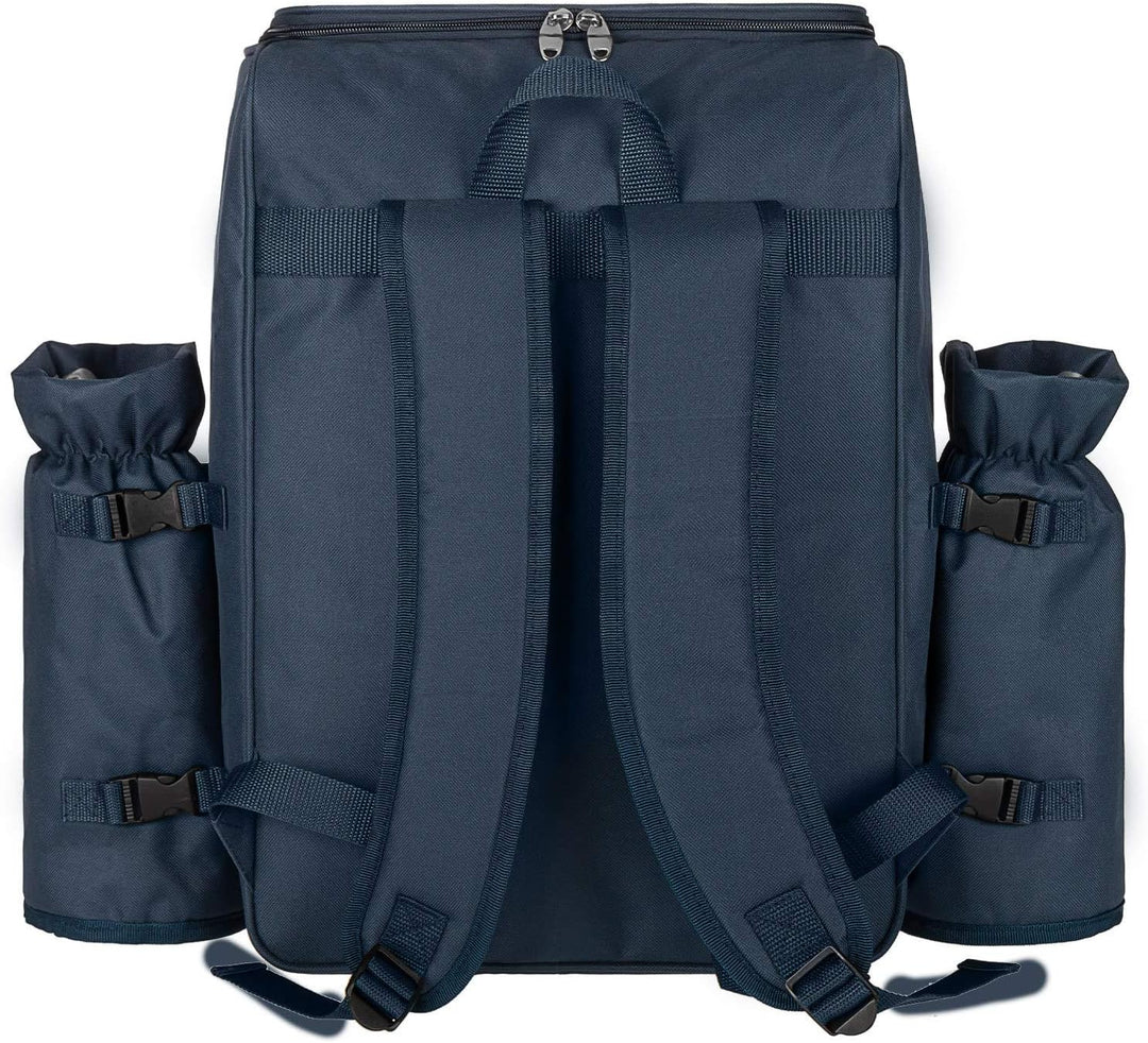 anndora Picknickrucksack mit Kühlfach Zubehör 29-teilig - blau weiss Navy Blau Weiss